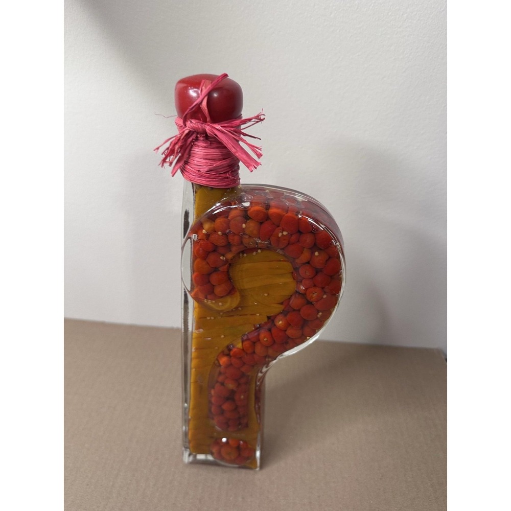 MSRF Chili Vinegar Question Mark Glass Bottle Red Chili Peppers Display 14"